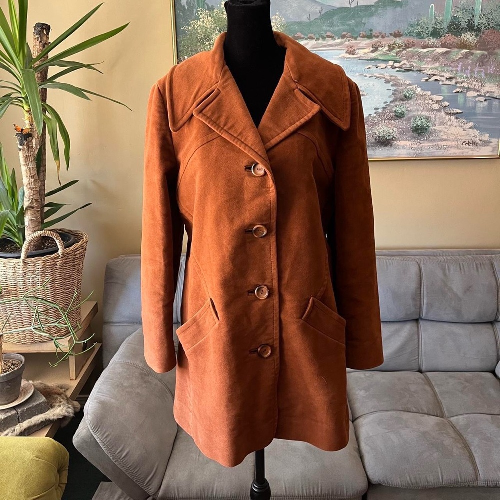 Vintage 60s 70s reddish brown velvety soft peacoat